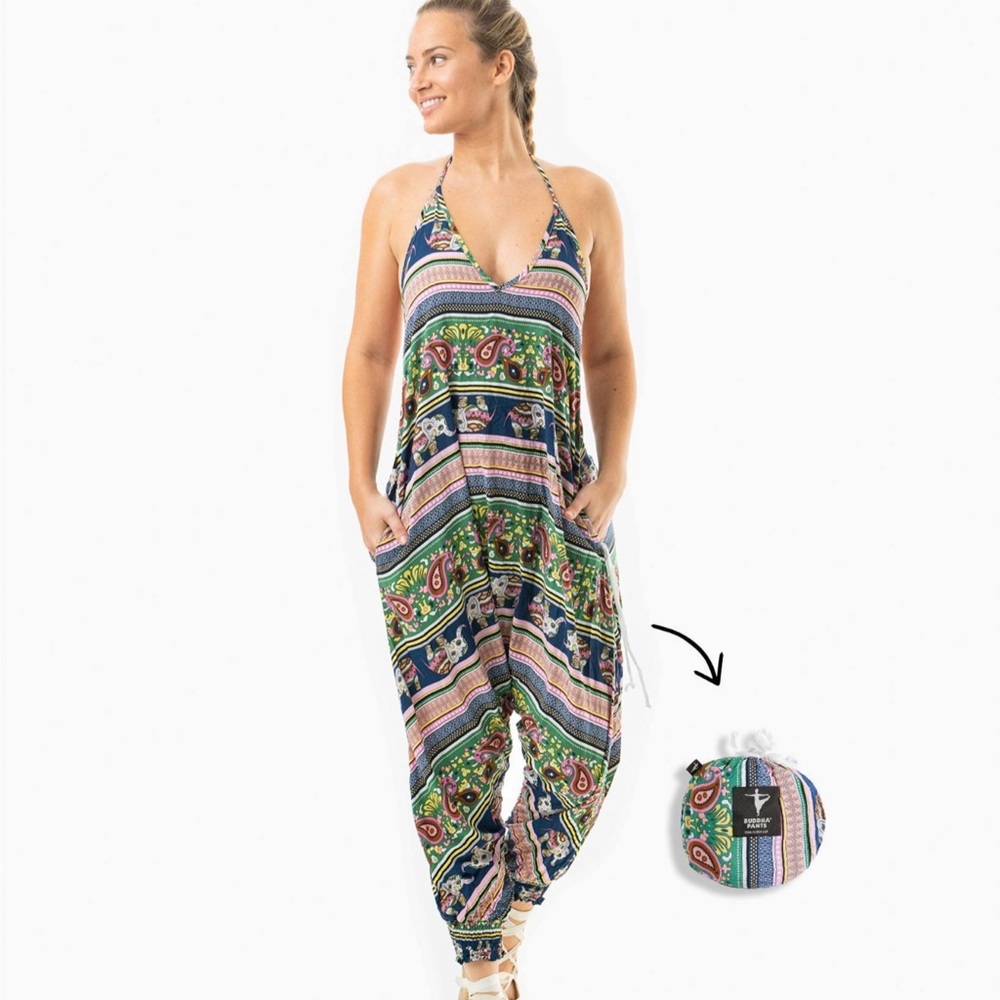 Colorful Patterned Halter Jumpsuit